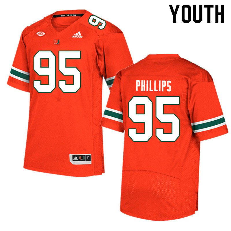 Youth #95 Jaelan Phillips Miami Hurricanes College Football Jerseys Sale-Orange